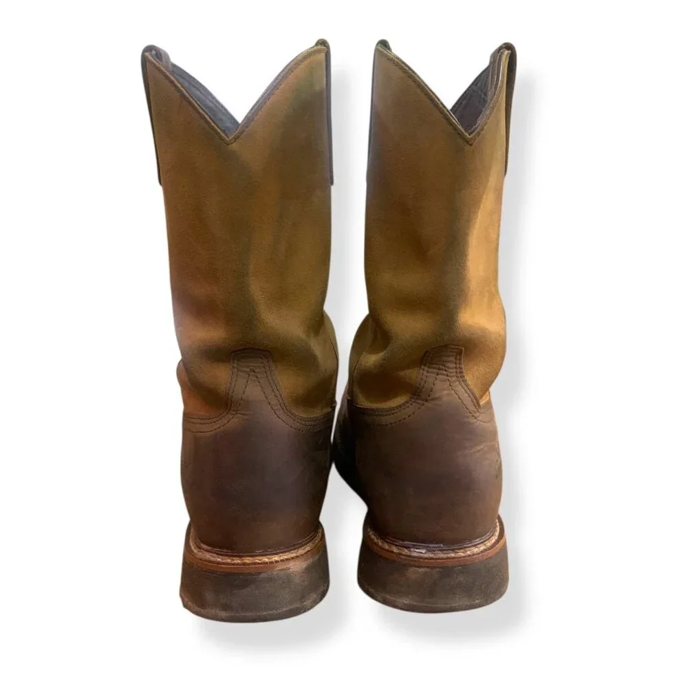 Mens Waterproof Brown Leather Steel Toe Work Boots American Flag Design Size 13D